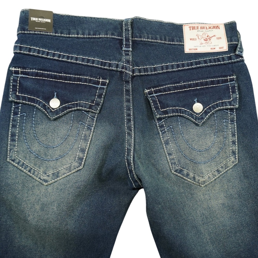NEW True Religion Rocco Big T Flap Jeans Mens 33x32 Blue Dark Wash Skinny